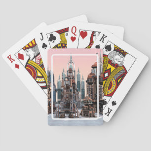 Baraja De Cartas Ciudad de Fantasía Futurista Arte de horizonte de