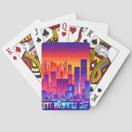 Baraja De Cartas Ciudad de Synthwave/Cyberpunk al atardecer