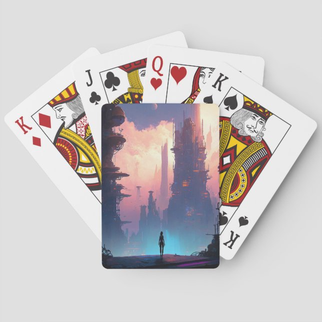 Baraja De Cartas Ciudad futurista de ciencia ficción (Reverso)