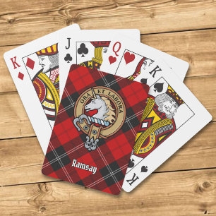 Baraja De Cartas Clan Ramsay Escudo sobre Tartán Rojo