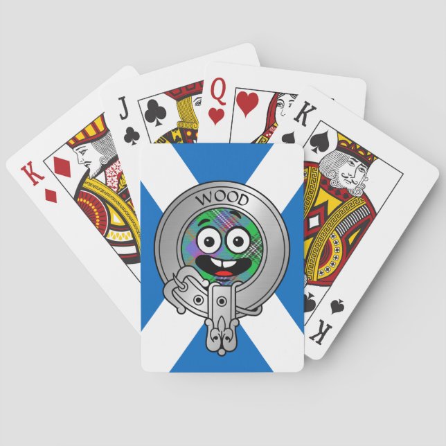 Baraja De Cartas Clan Wood Escudo y Tartán en Saltire (Reverso)