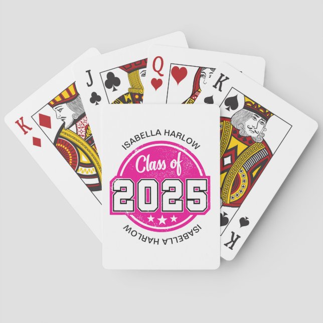 Baraja De Cartas Clase de nombre de graduado rosado 2025 (Reverso)