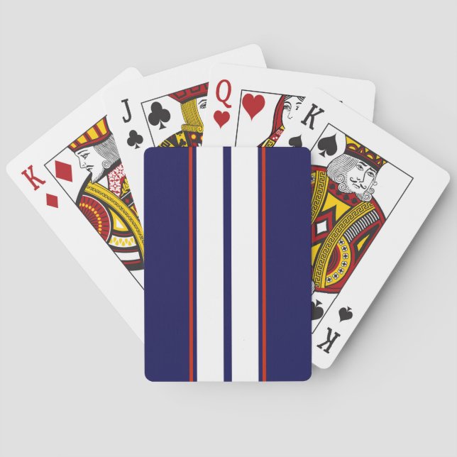 Baraja De Cartas Clásicas rayas de Carreras roja, blanca y azul (Reverso)