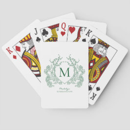 Baraja De Cartas Clásico Botánico Verde Crest Monograma Floral