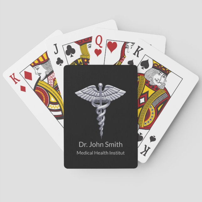 Baraja De Cartas Clásico Caducto Médico Plateado en Negro (Reverso)