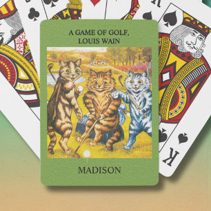 Baraja De Cartas Clásico Louis Wain Cats Jugando Golf Personalizado