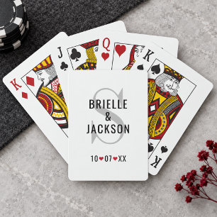 Baraja De Cartas Clásico Monograma de Boda en Plata Personalizado
