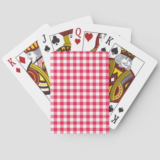 Baraja De Cartas Clásico Patrón de Gingham Rojo y Blanco Rústico (Reverso)