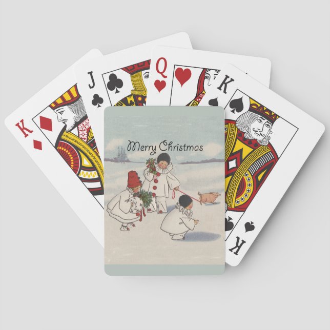 Baraja De Cartas Clásico Vintage Christmas Snow Child (Reverso)