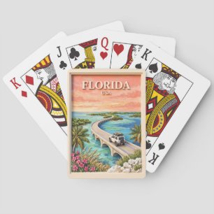 Baraja De Cartas Claves de Florida Viaje USA Vintage Tropical Carre