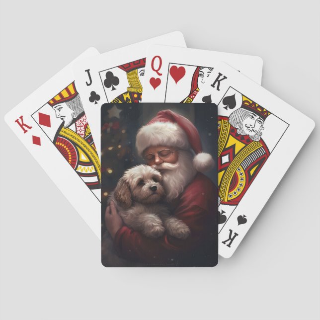 Baraja De Cartas Cockapoo con Navidades festivos de Santa Claus (Reverso)