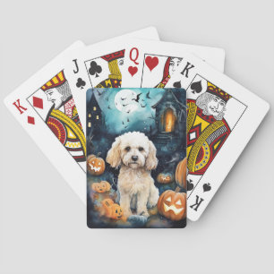Baraja De Cartas Cockapoo de Halloween con calabazas aterradoras