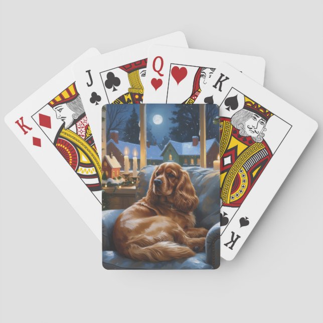Baraja De Cartas Cocker Spaniel con Navidades Luces feriado (Reverso)