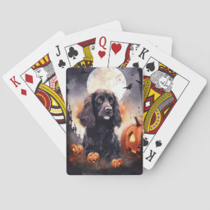 Baraja De Cartas Cocker Spaniel de Halloween con calabazas
