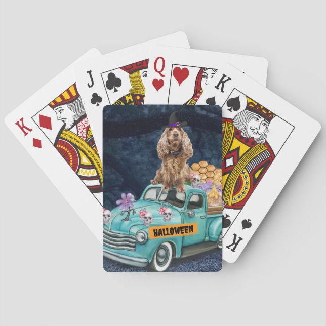 Baraja De Cartas Cocker Spaniel Dog Halloween Truck Scary Night (Reverso)