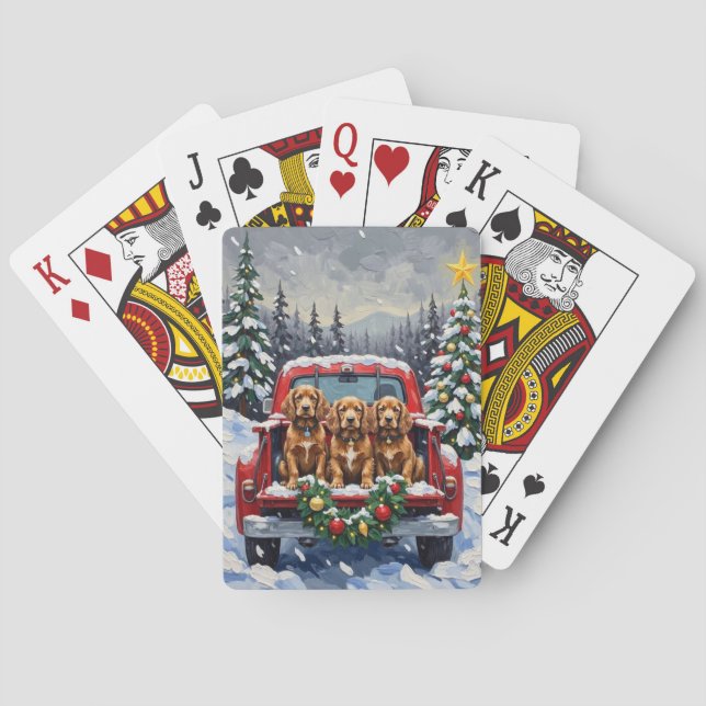 Baraja De Cartas Cocker Spaniel Navidad Camión Rojo Fiesta (Reverso)