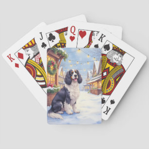 Baraja De Cartas Cocker Spaniel Pueblo Nevado Arte de Navidad