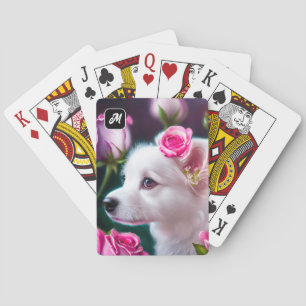 Baraja De Cartas Colección De Perro Y Rosa Cutáneo