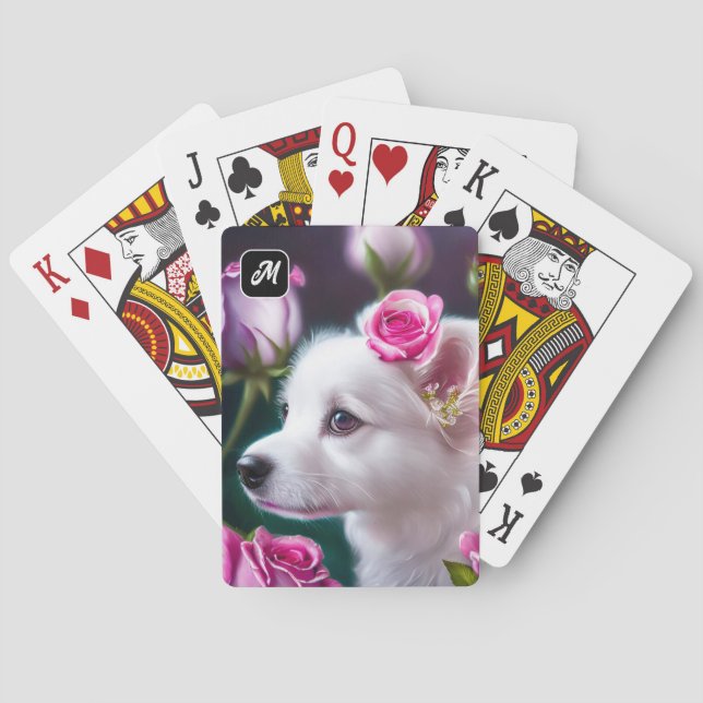 Baraja De Cartas Colección De Perro Y Rosa Cutáneo (Reverso)