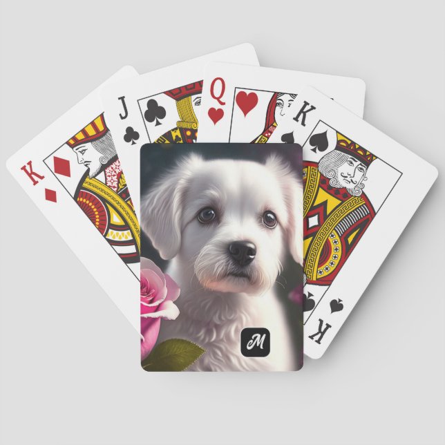 Baraja De Cartas Colección De Perros Pequeños Y Rosas (Reverso)
