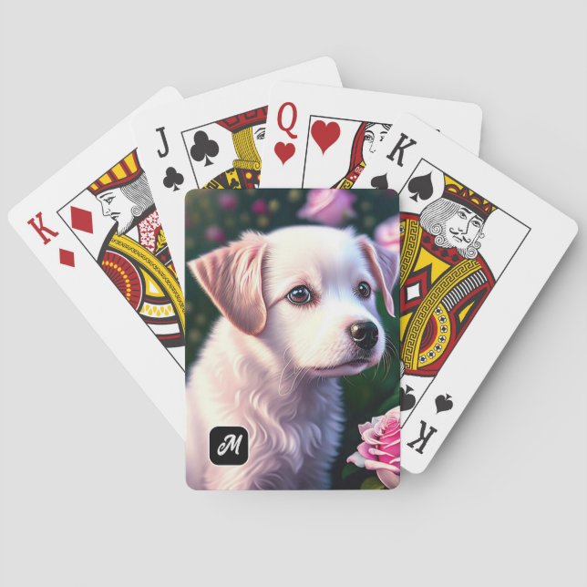 Baraja De Cartas Colección De Perros Y Rosas Blancos (Reverso)