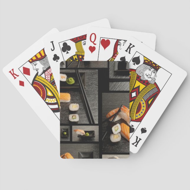 Baraja De Cartas Colección del sushi en fondo negro (Reverso)