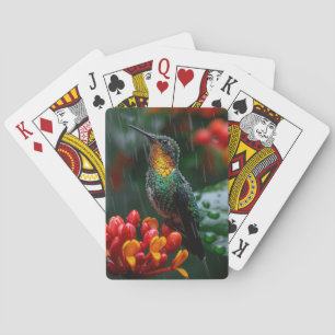 Baraja De Cartas Colibrí encaramado en flor brillante
