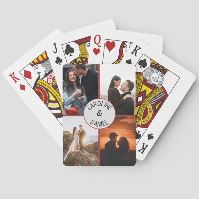 Baraja De Cartas Collage de fotos y nombres personalizados de San V (Reverso)