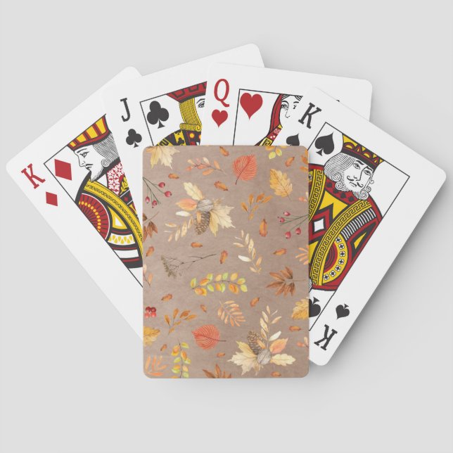 Baraja De Cartas Collage de hojas de otoño sobre marrón (Reverso)
