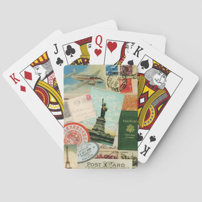 Baraja De Cartas collage de viaje vintage moderno (Reverso)