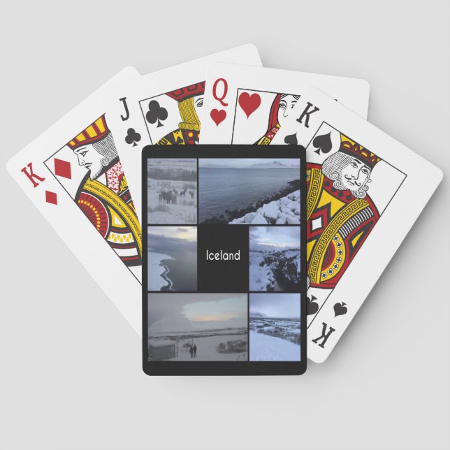 Baraja De Cartas Collage del Paisaje Invernal de Islandia (Reverso)
