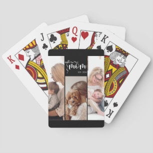 Baraja De Cartas Collage Personalizado de 3 Fotos Año de Est. Mamá