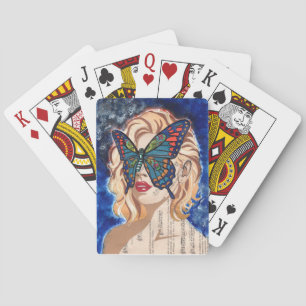 Baraja De Cartas Collage Vintage de Mujer con Mariposa Azul