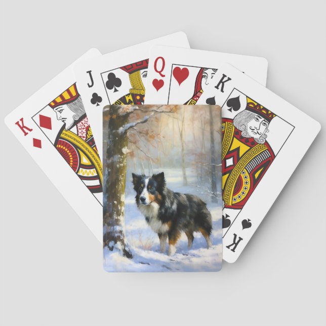 Baraja De Cartas Collie de la frontera deja que nieve Navidades (Reverso)