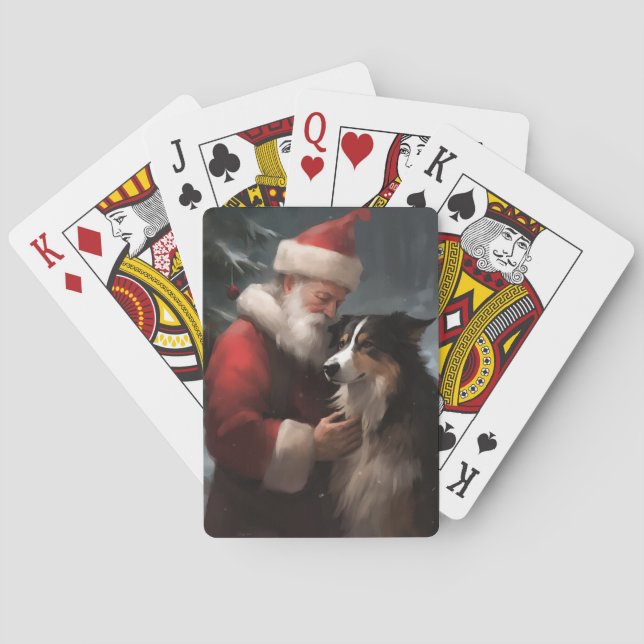 Baraja De Cartas Collie fronterizo con Navidades festivos de Santa  (Reverso)