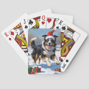 Baraja De Cartas Collie rudo en nieve con Gorra Navidad