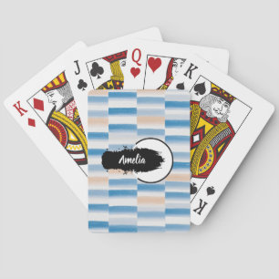 Baraja De Cartas Color de agua azul moderno personalizado a rayas