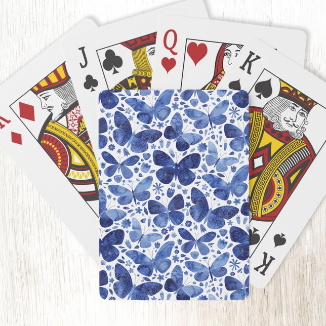 Baraja De Cartas Color de agua de mariposa azul (Indigo navy blue watercolor butterfly pattern playing cards)