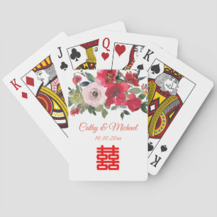 Baraja De Cartas Color de agua rosa rojo florido moderno boda chino