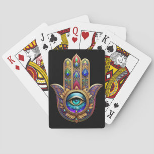 Baraja De Cartas Colores de pavo real dorado Hamsa Verde Zafiro Ter