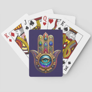 Baraja De Cartas Colores de pavo real dorado Hamsa Verde Zafiro Ter