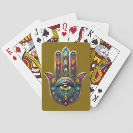 Baraja De Cartas Colores de pavo real Hamsa con tercer ojo de oro