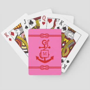 Baraja De Cartas Colores DIY Ancla de Nudo de Cuerda Monograma Blan