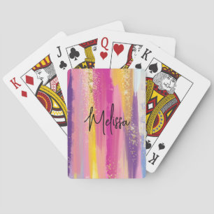 Baraja De Cartas Coloridas franjas arcoiris con Purpurina de oro fa