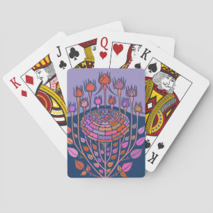 Baraja De Cartas Colorido arte floral vintage en morado y azul