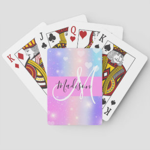 Baraja De Cartas Colorido Monograma de Unicornio Arcoíris Corazones