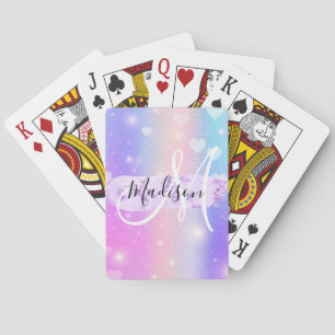 Baraja De Cartas Colorido Monograma de Unicornio Corazón Arcoíris F