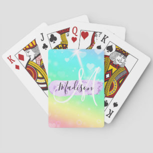 Baraja De Cartas Colorido Unicornio Corazones Arcoíris Monograma Fe