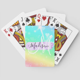 Baraja De Cartas Colorido Unicornio Corazones Arcoíris Monograma Fe