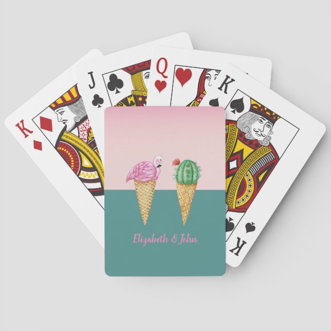 Baraja De Cartas Coloridos Helados Cones Cactus Flamingos Rosados (Reverso)